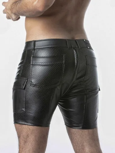 LOCKER GEAR RUB IT PUNCH HOLE LEATHERETTE CARGO SHORT