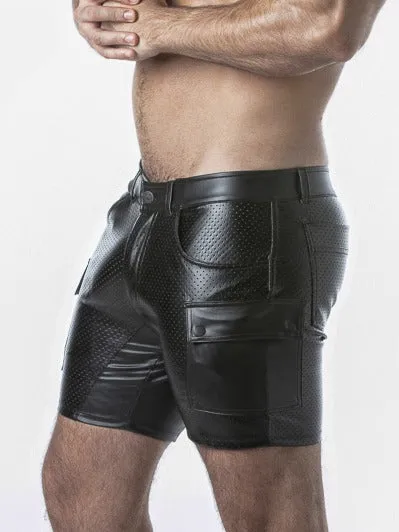 LOCKER GEAR RUB IT PUNCH HOLE LEATHERETTE CARGO SHORT