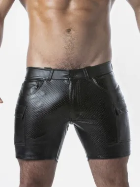 LOCKER GEAR RUB IT PUNCH HOLE LEATHERETTE CARGO SHORT