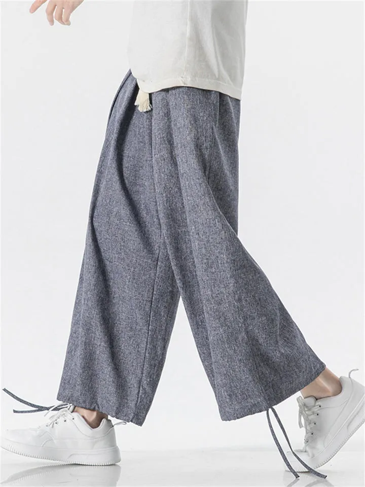 Male Stylish Lightweight Cotton Linen Summer Drawstring Pants