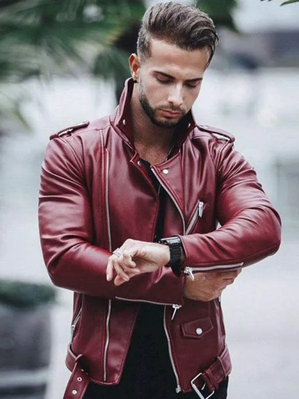 Men's stylish zipper leather biker jacket