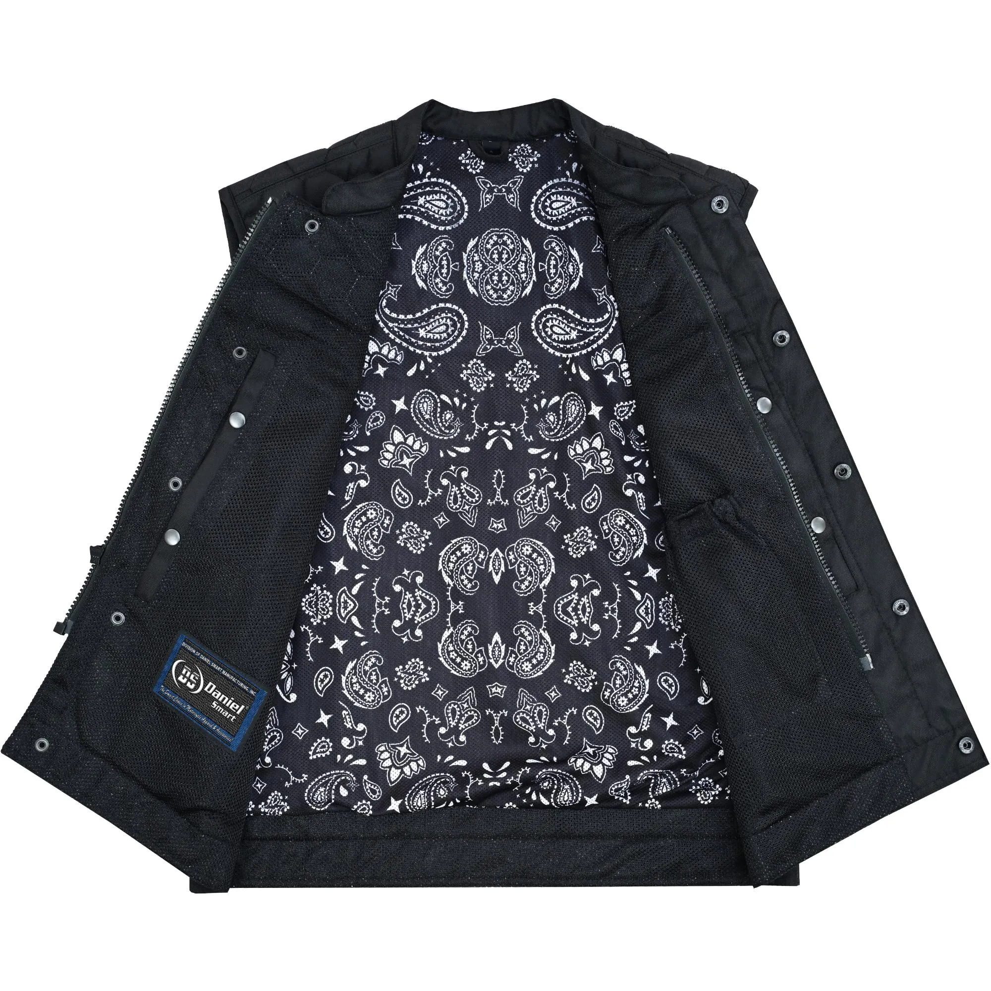 Mesh Rave Men’s Black Mesh Textile Vest with Black Paisley Liner