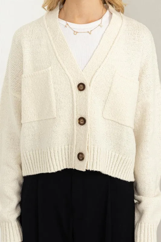 Mood Crop Shoulder Cropped Cardigan Sweater