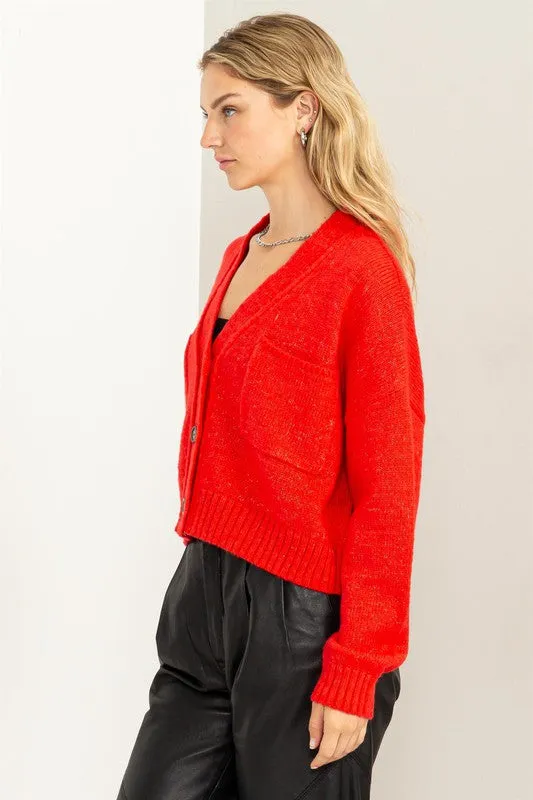 Mood Crop Shoulder Cropped Cardigan Sweater