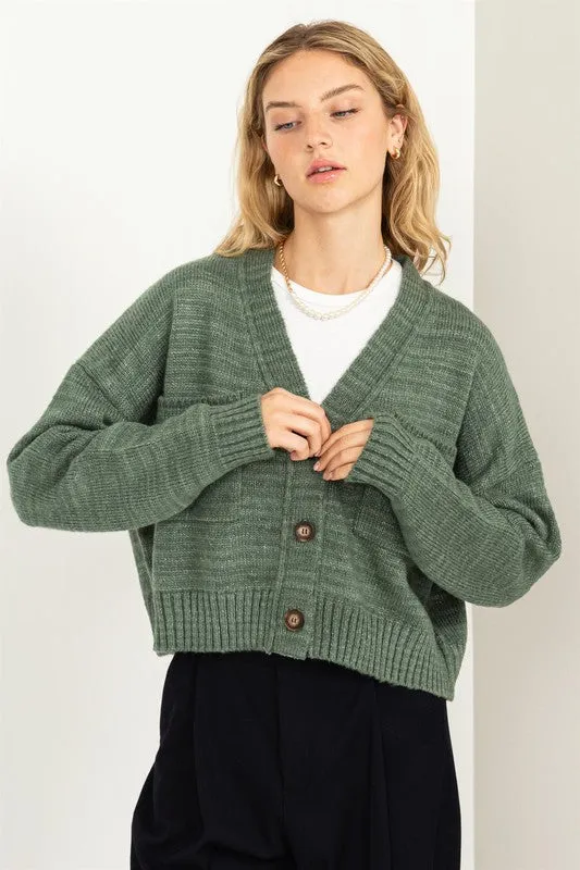 Mood Crop Shoulder Cropped Cardigan Sweater