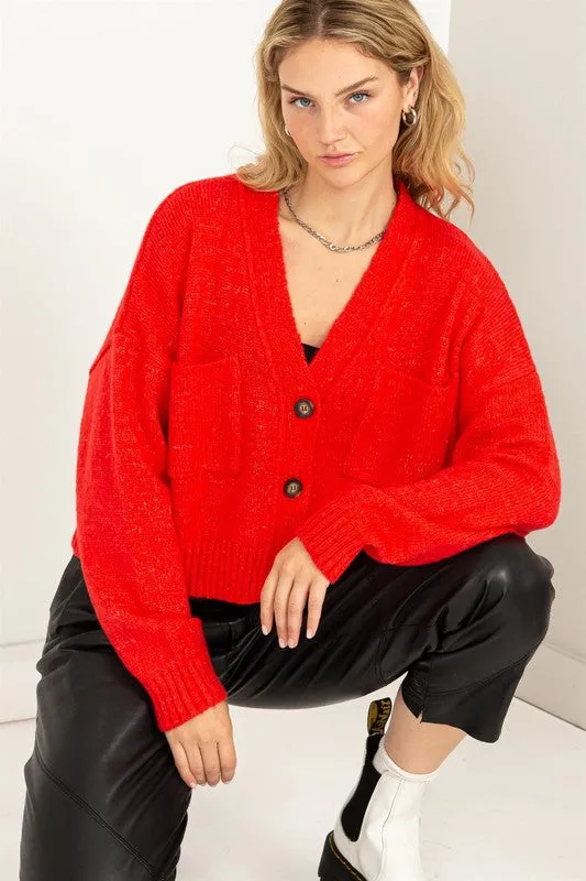 Mood Crop Shoulder Cropped Cardigan Sweater