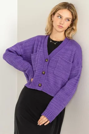 Mood Crop Shoulder Cropped Cardigan Sweater