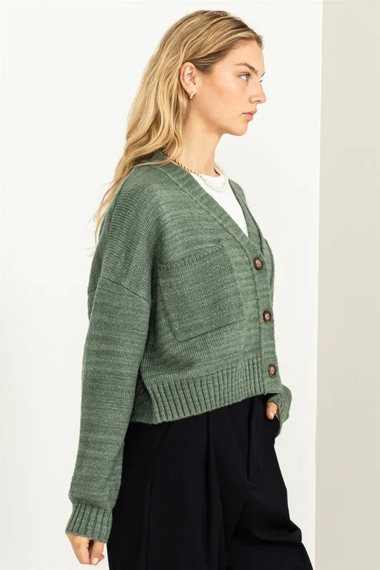 Mood Crop Shoulder Cropped Cardigan Sweater