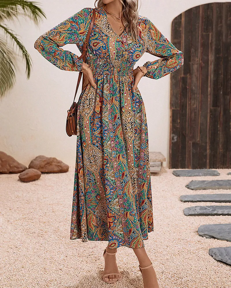 Multicolored paisley print elegant dress