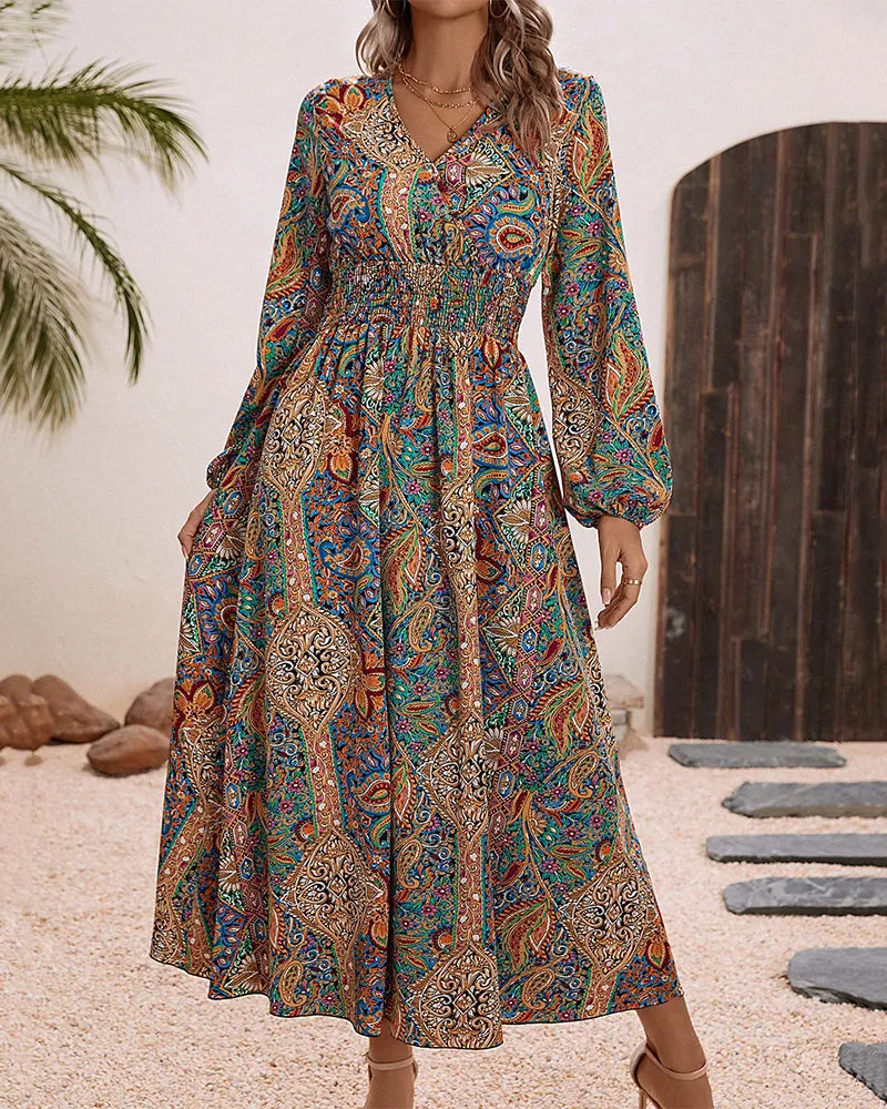 Multicolored paisley print elegant dress