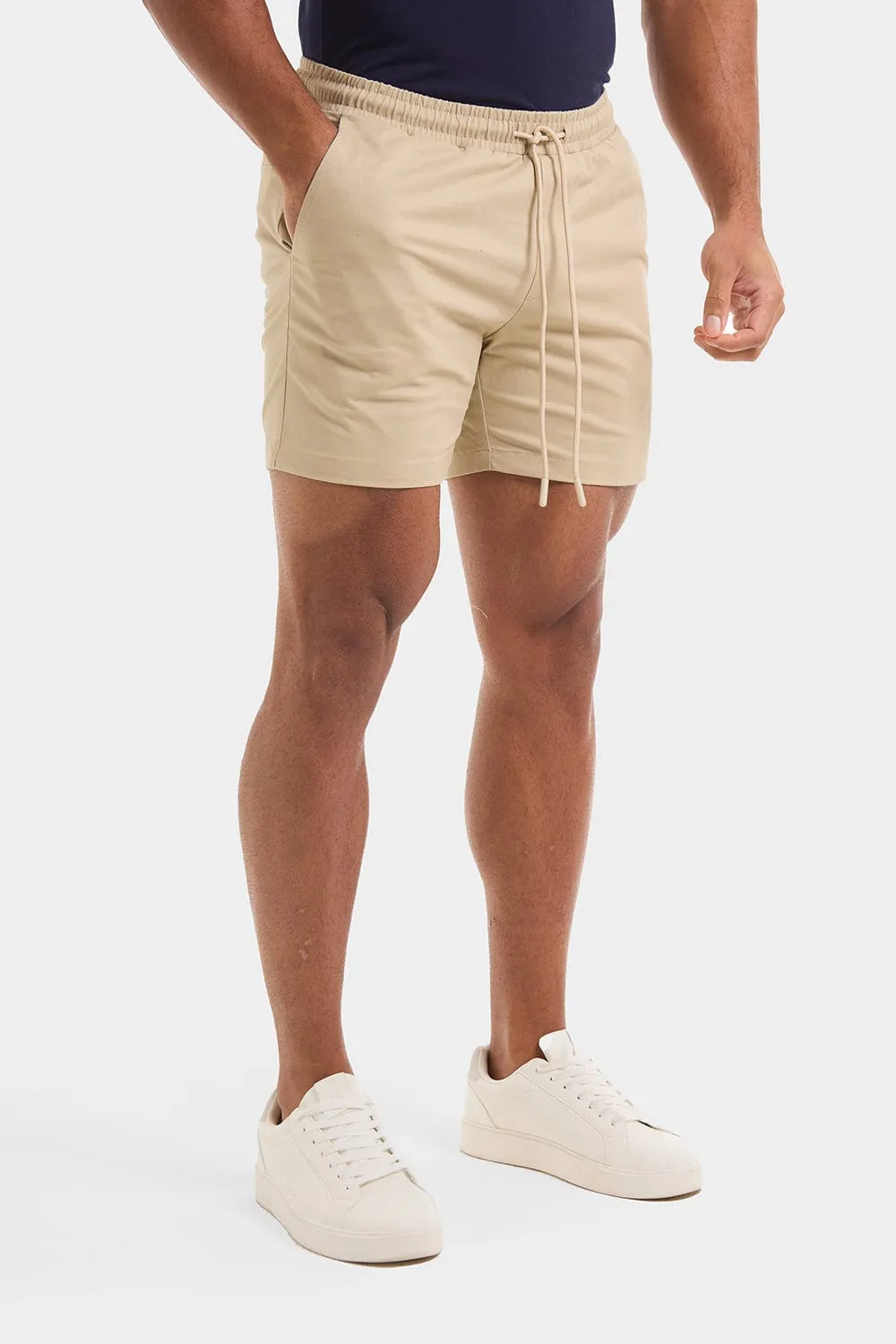 Muscle Fit Drawstring Chino Short - Shorter Length in Stone