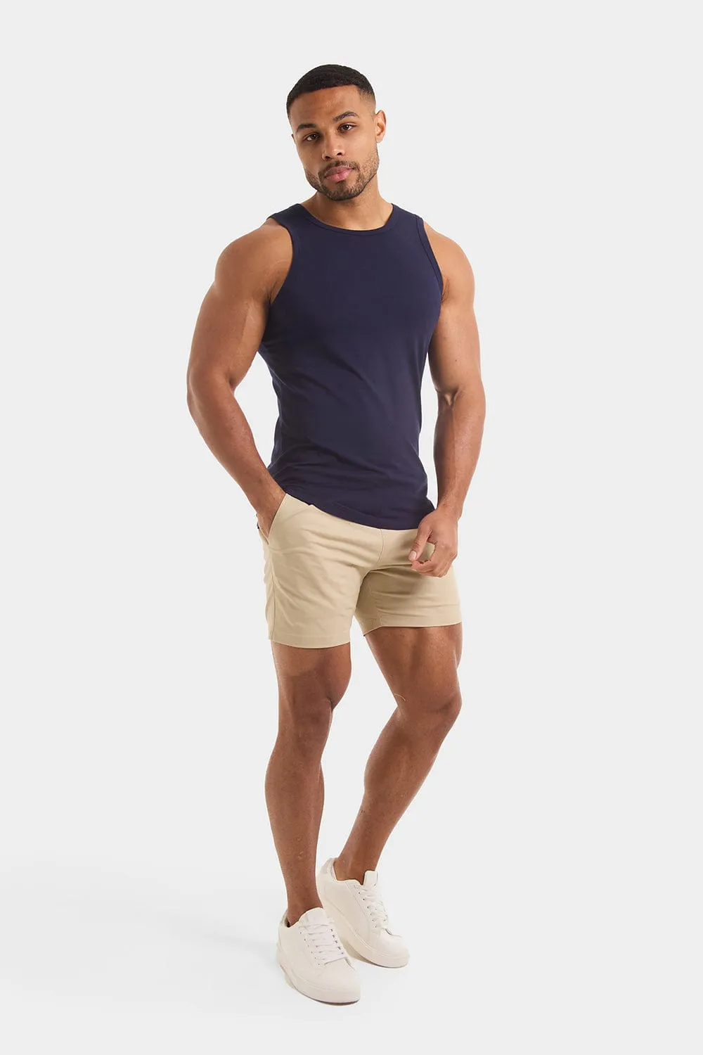 Muscle Fit Drawstring Chino Short - Shorter Length in Stone