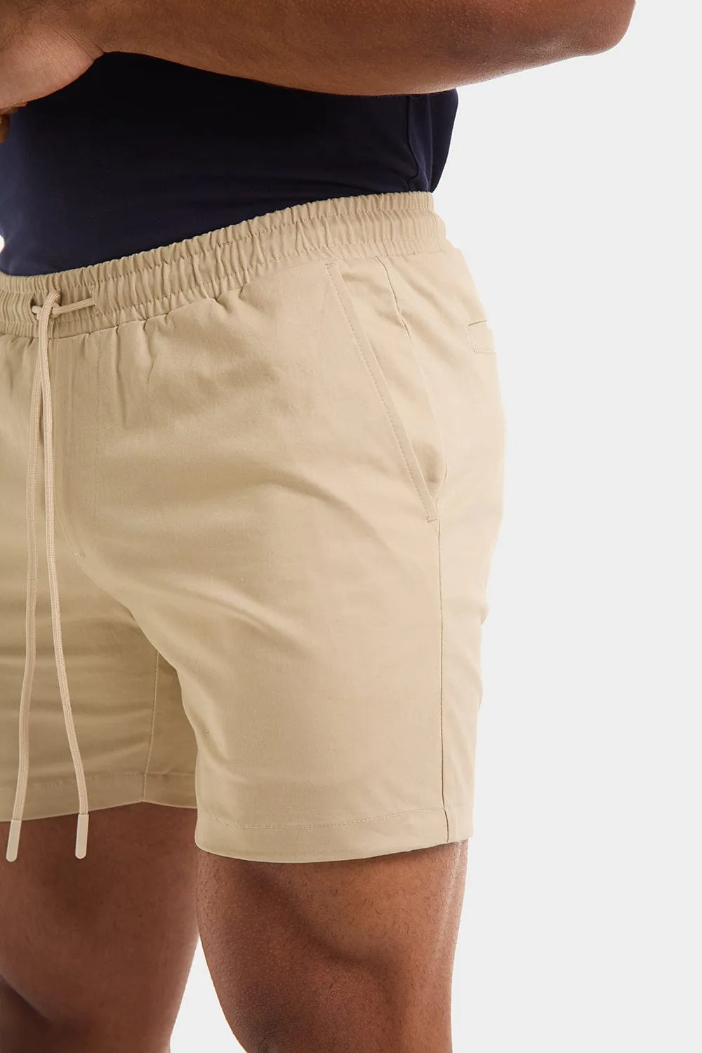 Muscle Fit Drawstring Chino Short - Shorter Length in Stone