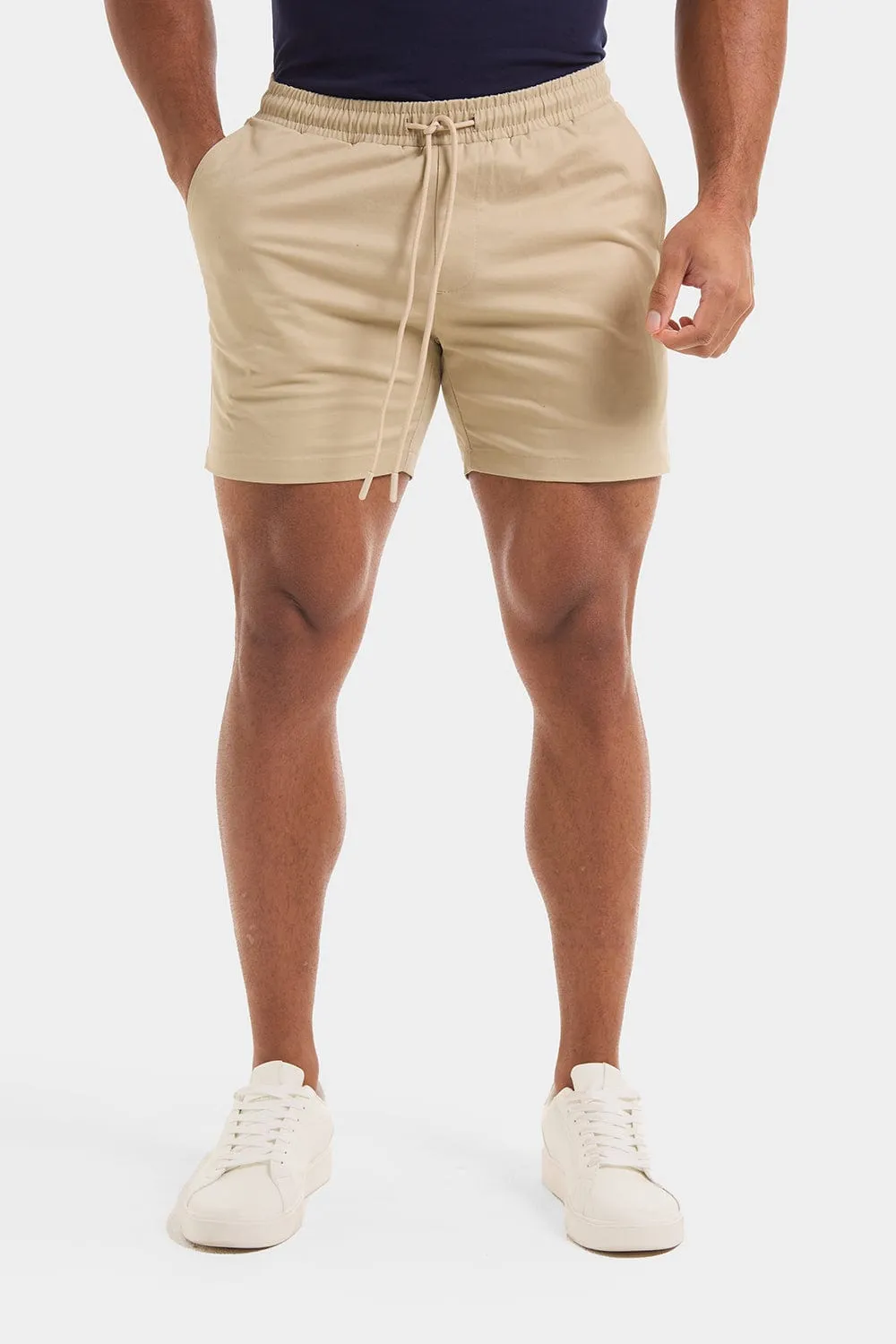 Muscle Fit Drawstring Chino Short - Shorter Length in Stone