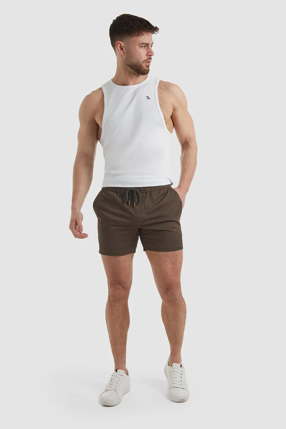 Muscle Fit Drawstring Chino Shorts in Khaki