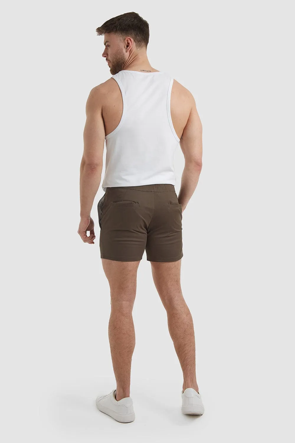 Muscle Fit Drawstring Chino Shorts in Khaki