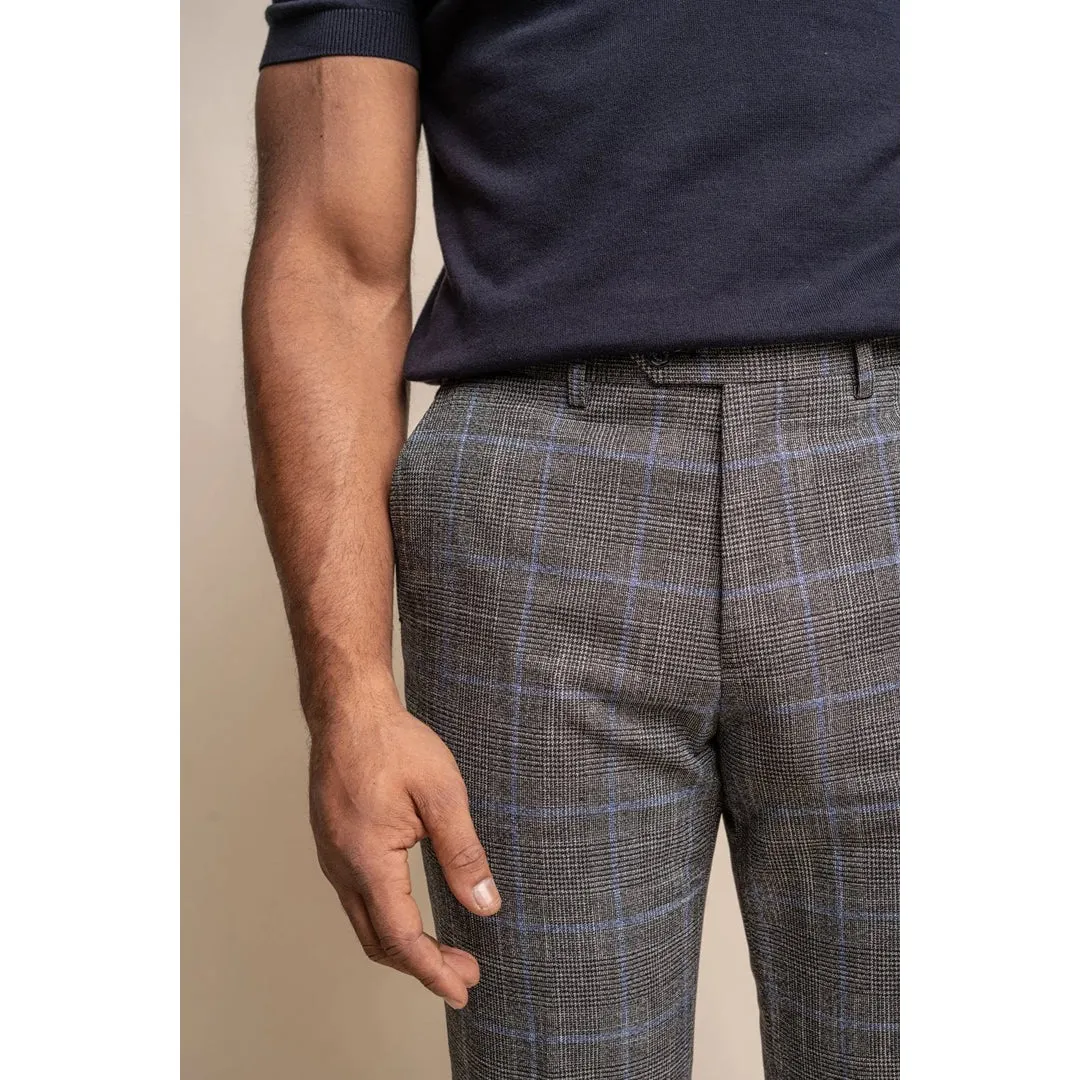 Power - Men's Grey Check Slim Fit Trousers