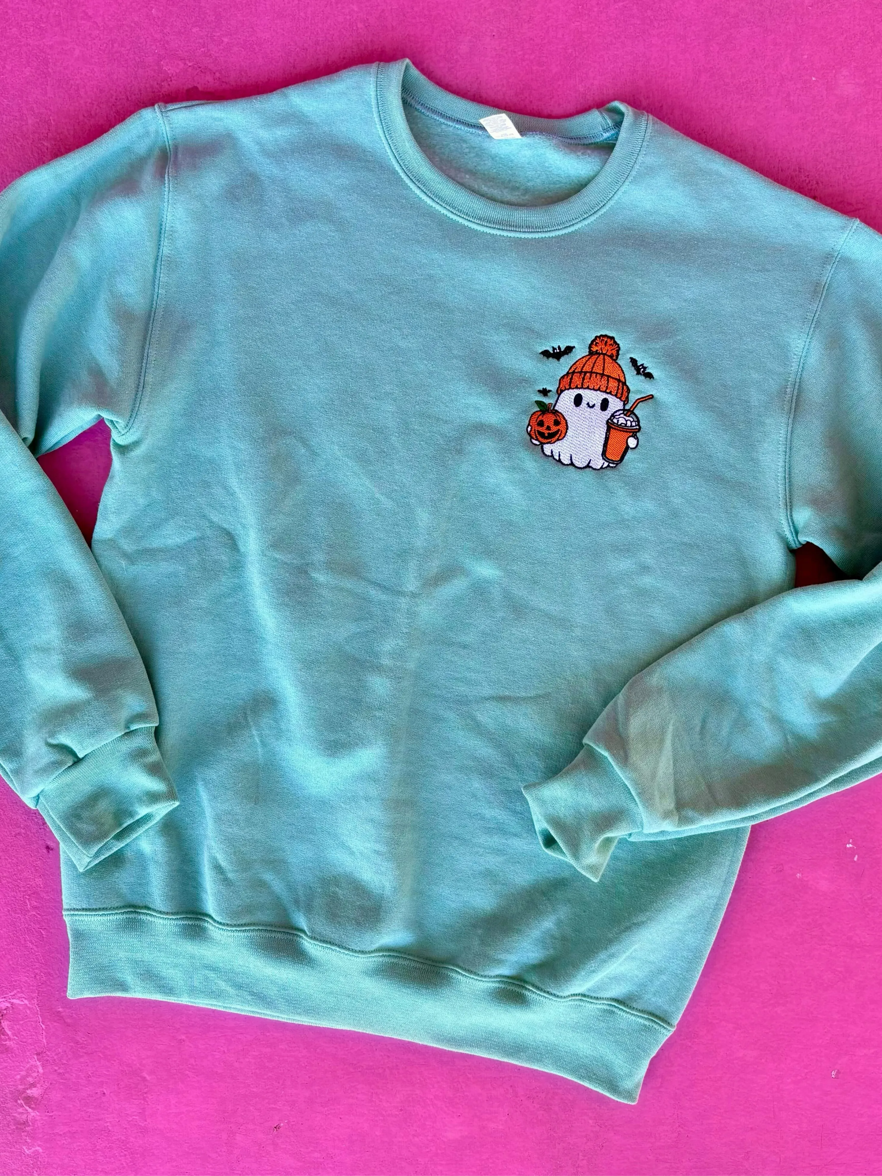 Pumpkin Spicy Ghost Embroidered Sweatshirt