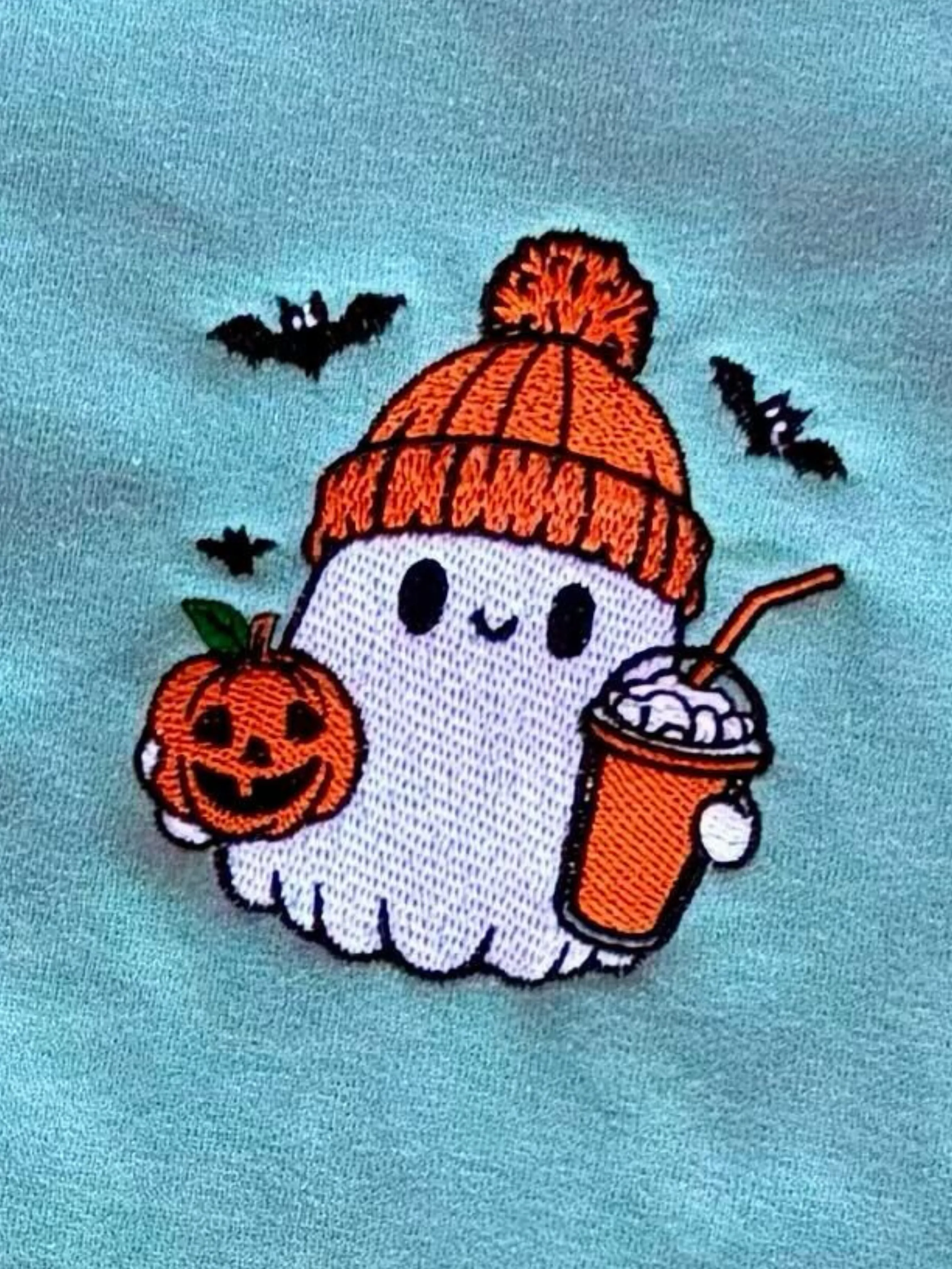 Pumpkin Spicy Ghost Embroidered Sweatshirt