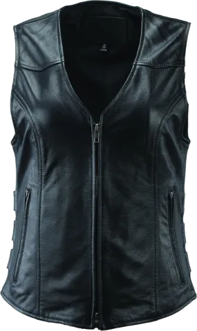 River Road Plains Leather Vest Black Womens - 3XL