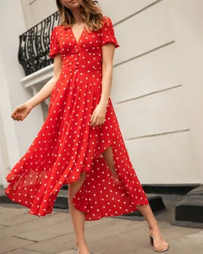 Romantic polka dot print waist dress