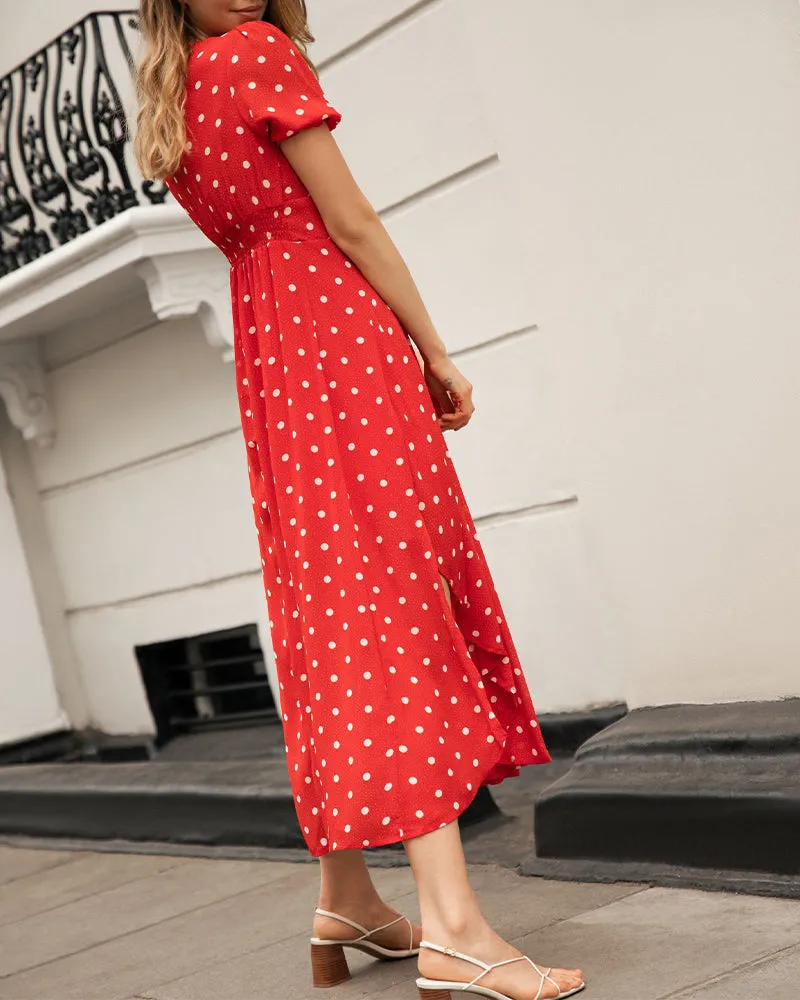 Romantic polka dot print waist dress