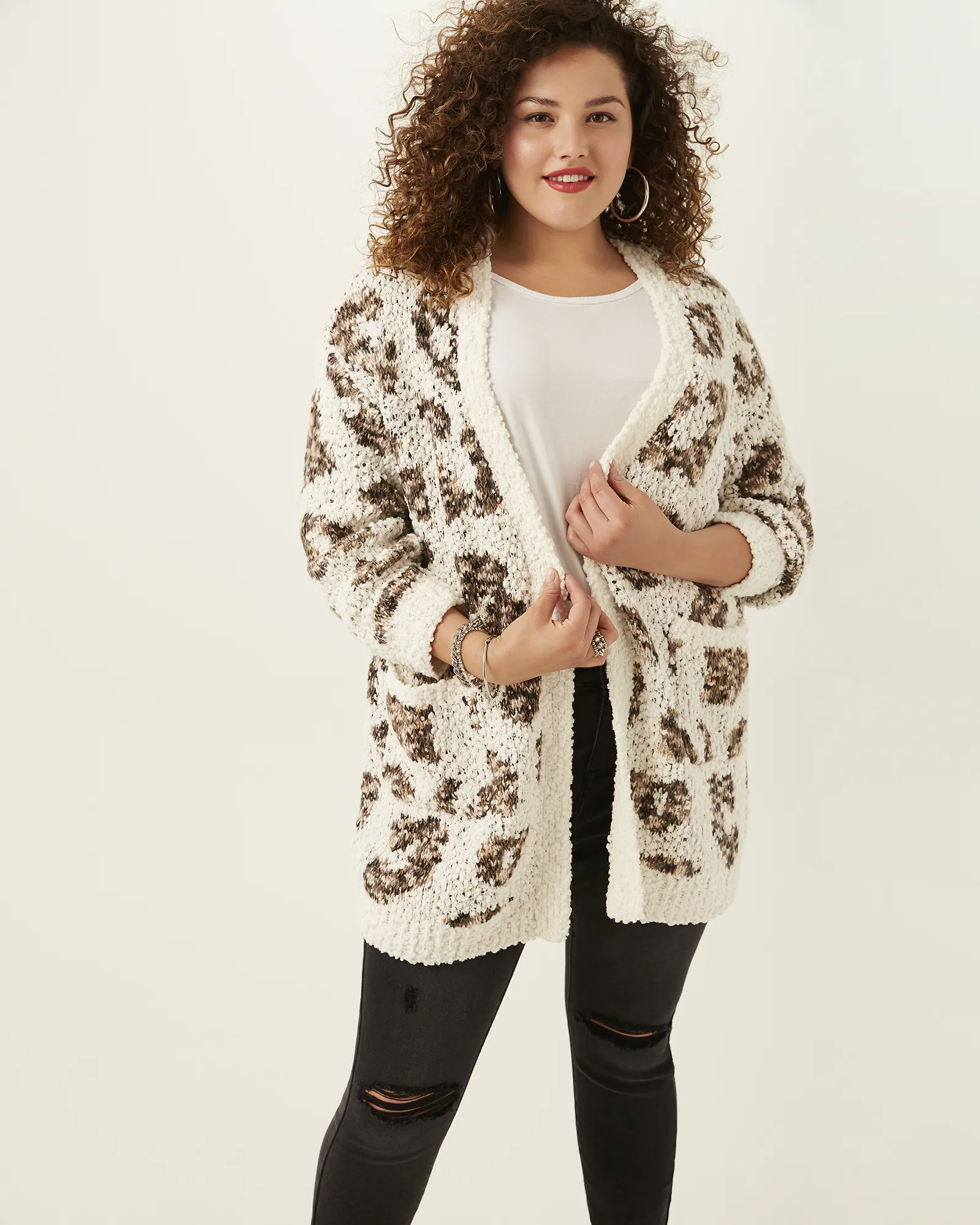 Ruth Animal-Print Knit Cardigan | Tan / Brown