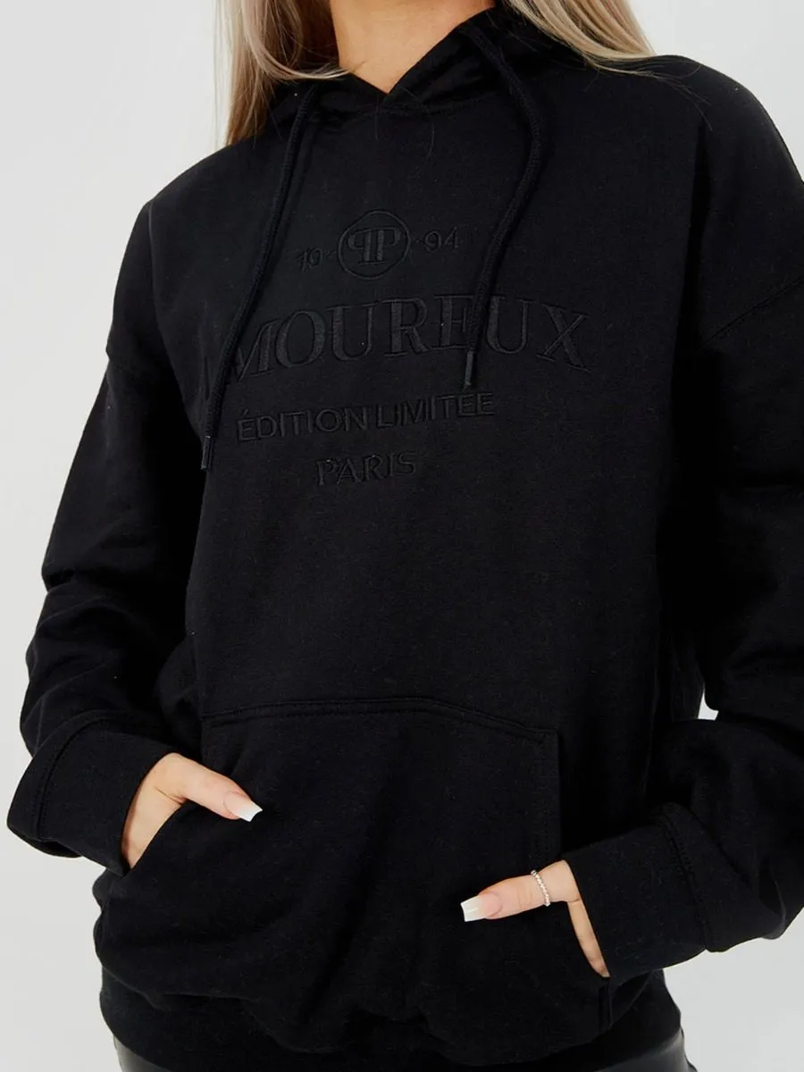 Shannon Embroidered Amoureux Fleeced Hoodie In Black