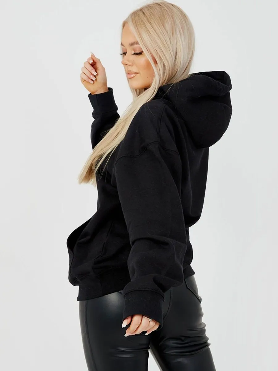 Shannon Embroidered Amoureux Fleeced Hoodie In Black