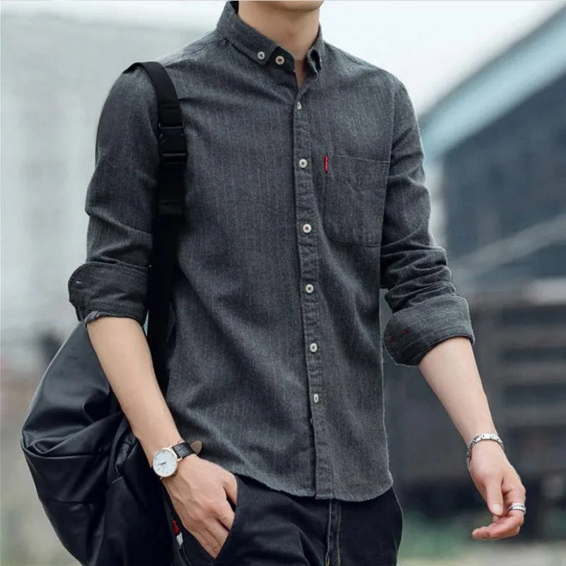 Shirt Men Long Sleeved Korean Slim Look Youth Striped Casual Trendy Men Shirt