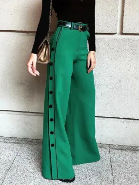 Stylish Wide Leg H-Line Solid Color Pants 110455