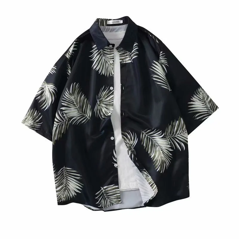 Summer Korea Trendy Short Sleeve Hong Kong Shirt Hawaii Vintage Chic Loose Beach Men Shirt