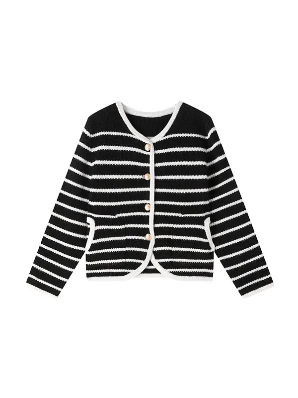 That Cozy Feeling Cream Stripe Knit Button-Up Cropped Wool Cardigan