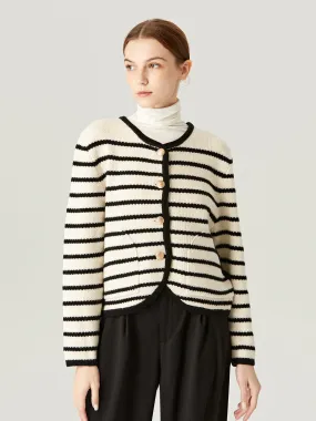 That Cozy Feeling Cream Stripe Knit Button-Up Cropped Wool Cardigan