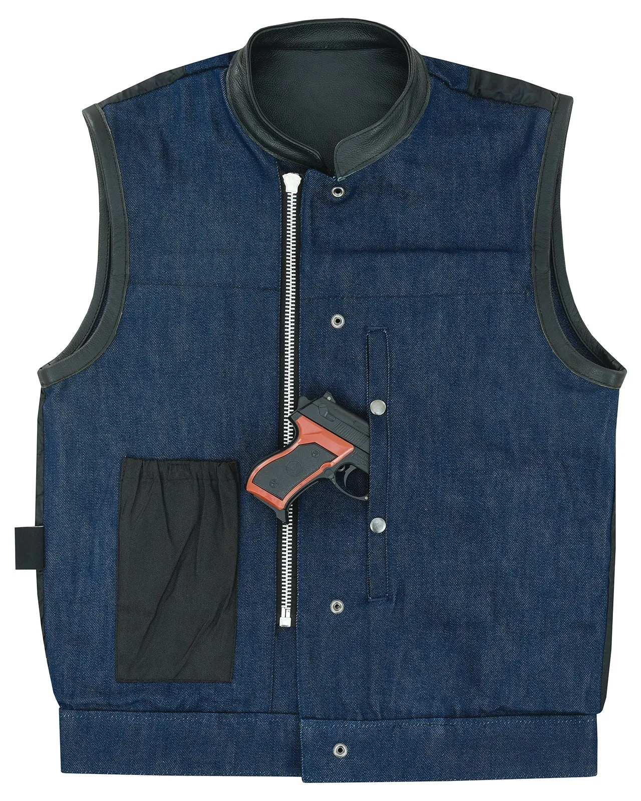 VB911L Denim Blue SOA Club Vest with Leather trims