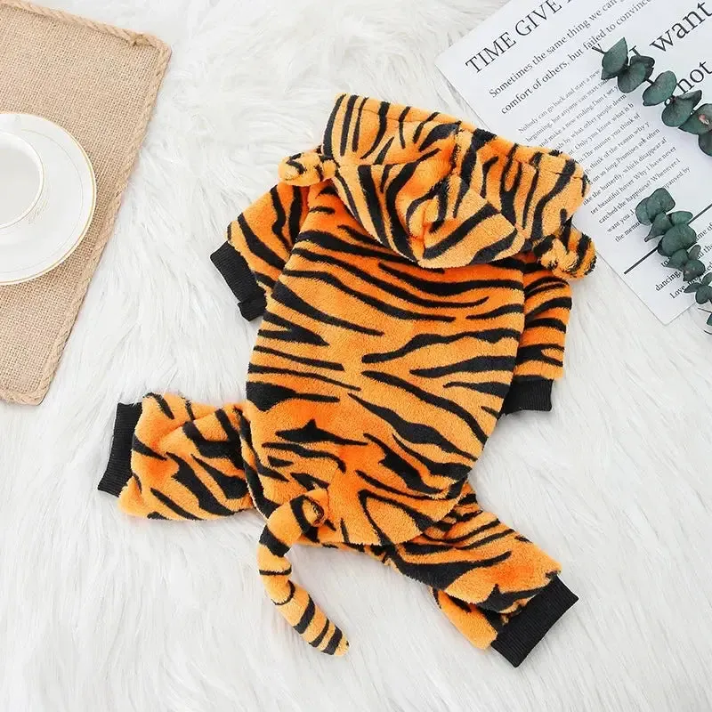 Warm Flannel Pet Costume - Tiger & Dinosaur Styles