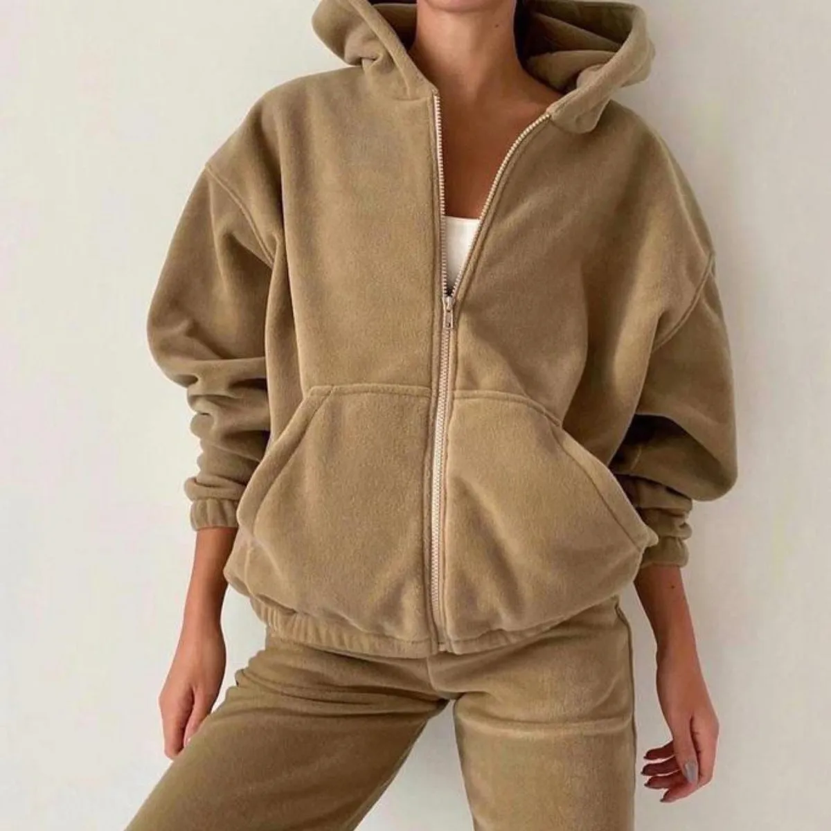 Zipped Hoodie&Casual Trousers Shaker 2Pcs